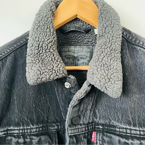 Levi's Sherpa Trucker Jacket Roadster Black, Sz Medium - Picture 8 of 16